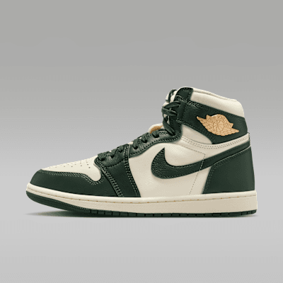 Air Jordan 1 Retro High OG women's in pale ivory, fir, coconut milk, and pro green colorway (Style Code FD2596-101)