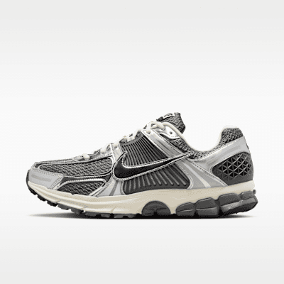 Nike Zoom Vomero 5 in Iron Grey, Metallic Silver, Coconut Milk, and Chrome colorway, side profile view